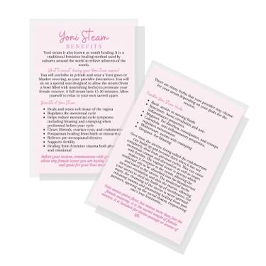 Imagem de Infocards Yoni Steam Benefits | Pacote com 30 | Tamanho de cartão postal grande de 10 x 15 cm | Design de cartão rosa