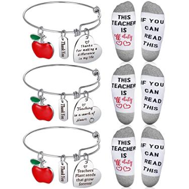 Imagem de 6 peças de presente de apreciação para professores, pulseiras inspiradoras para professores, meias divertidas, formaturas, escolas, presentes de agradecimento para mulheres, professoras