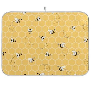 Imagem de Funny Bees Tapete de secagem de pratos de mel, 45 x 61 cm, para balcão de cozinha, almofada de pratos de colmeia de abelha, absorvente, secagem rápida, tapete de drenagem grande acessórios de cozinha