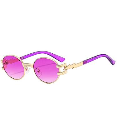Imagem de Óculos de sol redondos de metal fashion steampunk feminino masculino designer proteção solar óculos de sol hip hop vintage tons góticos, c6 ouro roxo, tamanho único