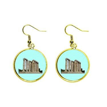 Imagem de Brinco feminino com pingente de orelha, joia dourada e construção do templo, Metal