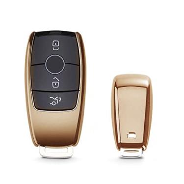 Imagem de SELIYA Capa protetora para chave de carro TPU para bolsa, apto para Mercedes Benz 2017 E Class W213 2018 S classe, E, ouro
