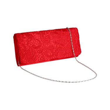 Imagem de JAMBHALA Bolsa Clutch de Renda Floral Elegante Formal com Corrente Ajustável (vermelho)