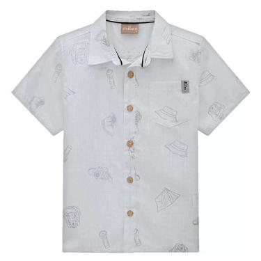 Imagem de Roupa Infantil Camiseta Gola Polo Tricolina Milon Estampa Branca Manga Curta Bolso Frontal