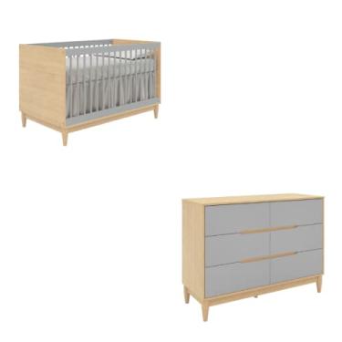 Imagem de Combo Berço + Cômoda 6 gavetas Carvalho com Cinza- Quater