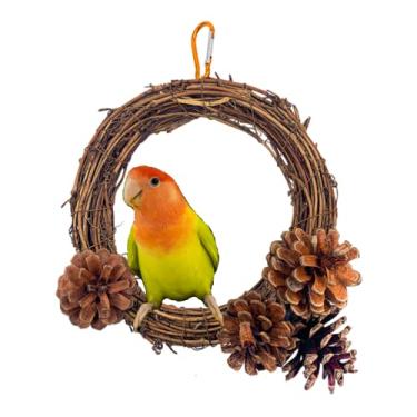 Imagem de Poleiro de balanço de pássaro de papagaio, pássaros pequenos, natural, formato redondo, pendurado, bico de moagem, brinquedos para periquitos, calopsitas conures periquitos, periquitos, periquitos, periquitos, periquitos, periquitos, periquitos, periquitos, periquitos, periqu