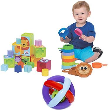 Imagem de Kit de Brinquedos Educativos Cubinhos + Empilha + Bola