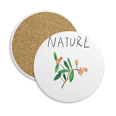 Imagem de Caneca, copo, copo, pintura de plantas naturais, suporte redondo, pedra absorvente, 2 peças