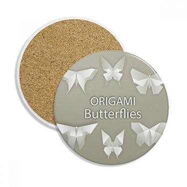 Imagem de Caneca branca abstrata de borboleta, padrão origami, porta-copos, copo, proteção de mesa, pedra absorvente