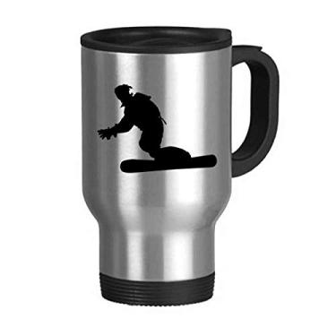 Imagem de Caneca de viagem para esquiar esportes com jogador de tabuleiro de esqui tampa flip em aço inoxidável copo de carro copo térmico
