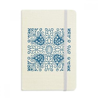 Imagem de Caderno com estampa de ilustração floral azul Talavera oficial de tecido capa dura clássica diário