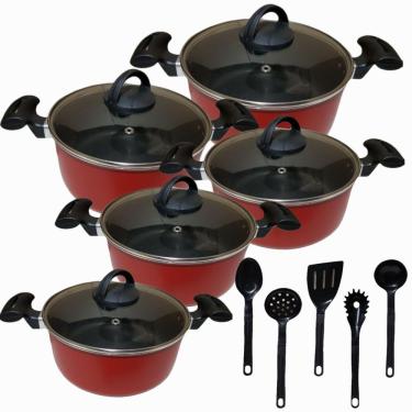 Imagem de Jogo De Panelas 5 Peças Teflon Com Antiaderente + 5 Espátulas de Nylon