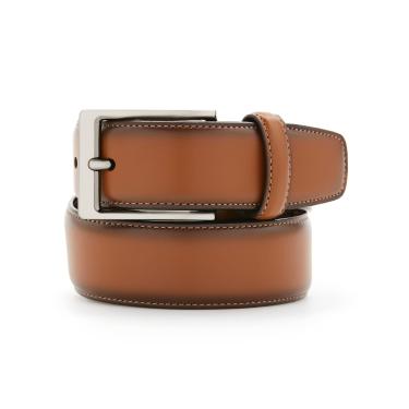 Imagem de Perry Ellis Cinto masculino Portfolio Amigo, couro, bordas costuradas, fivela metálica, versátil, 3,8 cm de largura, Bolsa marrom, 30