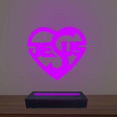 Imagem de Luminária Led 3d Jesus Coração Abajur Luxo