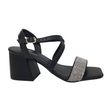 Imagem de Tamanco Feminino macio com Tiras Strass Preto