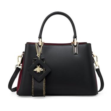 Imagem de Bolsa tote de couro legítimo para mulheres Bolsas de ombro Bolsa crossbody Bolsa de mão com alça ajustável e removível (C)