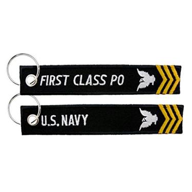 Imagem de Chaveiro bordado preto de primeira classe Petty Officer da Marinha dos EUA, Preto, 5.5x1