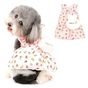 Imagem de Ranphy Vestidos de algodão para cães pequenos de inverno para meninas jaqueta forrada de lã quente macio fofo padrão floral camisa saia roupas gatinho vestuário chihuahua teddy, rosa, GG