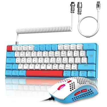 Imagem de ZIYOU LANG RK-T60 Teclado Mecânico de Jogos com Fio e Mouse Combo Portátil com Arco-íris Backlit NKRO 6400DPI RGB Honeycomb Ratos Coiled Aviator C Cabo para PC/Win Gamer (Azul/Vermelho Switch