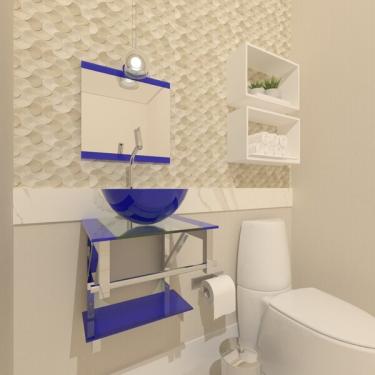 Imagem de Gabinete De Vidro Para Banheiro 40cm Inox Azul Escuro