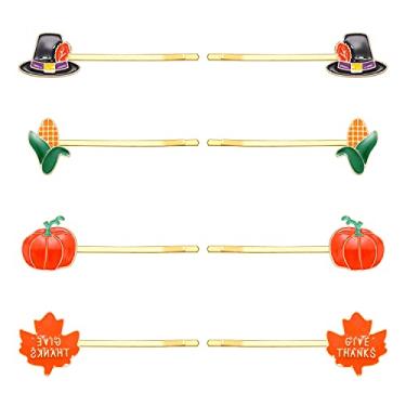 Imagem de Boderier Pacote com 8 grampos de cabelo de Ação de Graças para mulheres, outono, folha de bordo, peru, alfinetes, acessório de cabelo para fantasia de festa de Ação de Graças, presente (folha de