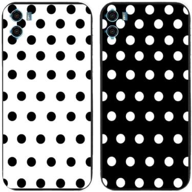Imagem de 2 peças preto branco bolinhas impressas TPU gel silicone capa de telefone traseira para Motorola Moto todas as séries (Moto E22s)