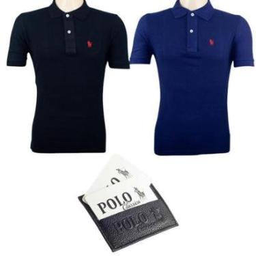 Imagem de Kit 2 Camisas Masculina Algodão Fecho Botão + Carteira Couro-Masculino