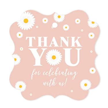 Imagem de Andaz Press Etiquetas de agradecimento de festa infantil com cordão - Pacote com 48 etiquetas de margarida para sacolas de presente, sacolas de lembrancinhas, caixa de