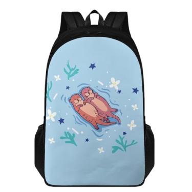 Imagem de Suobstales Mochila para crianças, meninos, meninas, leve, bolsa de ombro de 43 cm, mochila casual ao ar livre com alças acolchoadas, Auqa flor de lontra azul, One Size