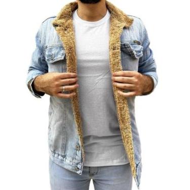Imagem de Jaqueta Jeans Clara Masculina Casaco Com Pelinho Caramelo-Masculino