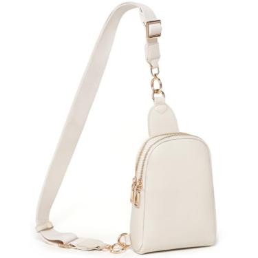 Imagem de Yeeits Pequena bolsa tiracolo feminina de couro PU bolsa tiracolo pochete com gancho circular chique para viagens antifurto, Branco cremoso., Small