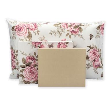 Imagem de jogo De Lençol Solteiro 3 Peças Estampado Percal 180 Fios Diversas Cores (Roseira - Caqui)