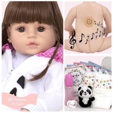 Imagem de Bebe Tipo Reborn Menina Panda Linda Cabelo Castanho Que Fala - Cegonha