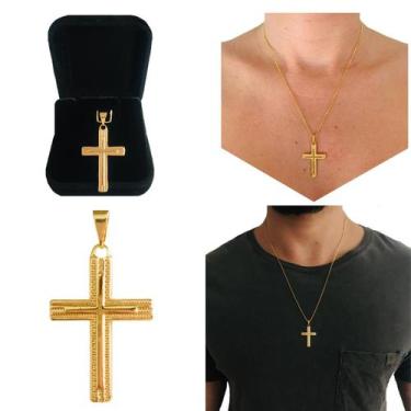 Imagem de Pingente Cruz Crucifixo Semijoia Folheada a Ouro 18k - Dinis Joias