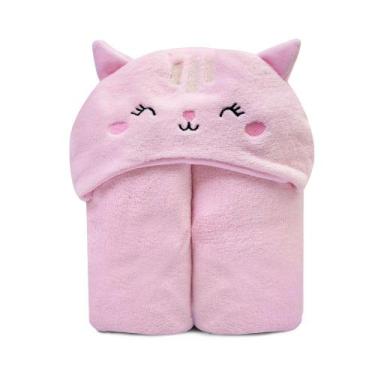 Imagem de Cobertor microfibra de bebê capuz cat rosa - Era Uma Vez