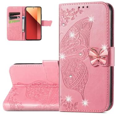 Imagem de Monwutong Capa carteira para Redmi Note 13 Pro 4G (não 5G), capa flip de couro PU à prova de choque com estampa de borboleta 3D, fecho magnético e compartimentos para cartões de dinheiro, coldre para