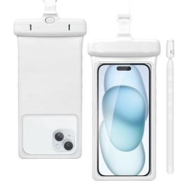 Imagem de wellhouse Bolsa de telefone impermeável, capa impermeável para iPhone 16 15 14 13 Pro Max XS Samsung, IPX8 3D Cellphone Dry Bag Beach Essentials - Earl White