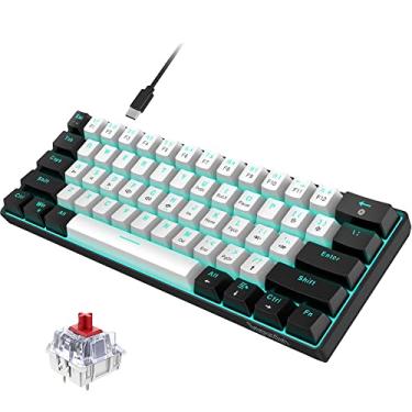 Imagem de Snpurdiri teclado mecânico gamer com fio 60%, teclado pequeno para escritório com 61 teclas e retroiluminação LED azul gelo (preto-branco, switches vermelhos) (sem garantia de versão em português)