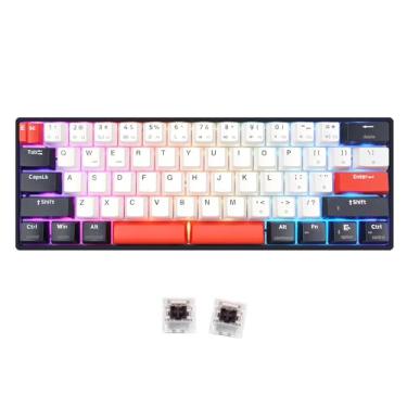 Imagem de MOLGRIA Teclado para jogos SKYLOONG GK61 Dual Space RGB retroiluminado com interruptores de máquinas KTT vermelhos intercambiáveis e teclas de disparo duplo, conjunto QMK/VIA teclas de função de toque