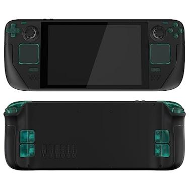 Imagem de eXtremeRate Conjunto completo de botões de substituição verde esmeralda para Steam Deck, DIY Custom ABXY D-pad Trackpad Bumpers Botão de disparo e ferramenta de chave de fenda para console portátil