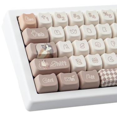 Imagem de Hyekit Teclas PBT para teclado mecânico – 144 teclas de gato fofas, teclas fofas com sublimação de tinta, teclas personalizadas de perfil Mao para switches Cherry Gateron MX, para teclado Mac Windows