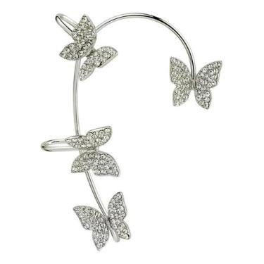 Imagem de Brincos Borboleta Zircão Strass 1 Par Clipes K-pop Ear Cuff - anjo da 