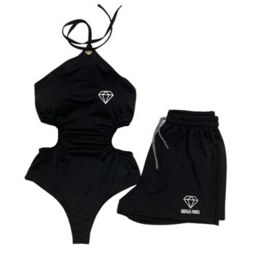 Imagem de Conjunto Body Maiô Com Bojo Estampas Refletiva + Short - Gringas Model
