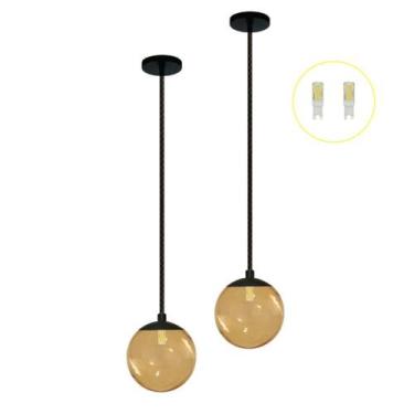 Imagem de Kit 2 Pendente Preto Bancada Cozinha Cabeceira de Cama + Led - Arevo I