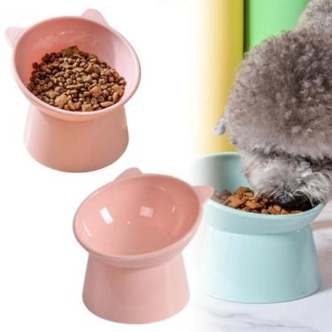 Imagem de Comedouro Bebedouro Elevado Inclinado Gatos Cães Rosa