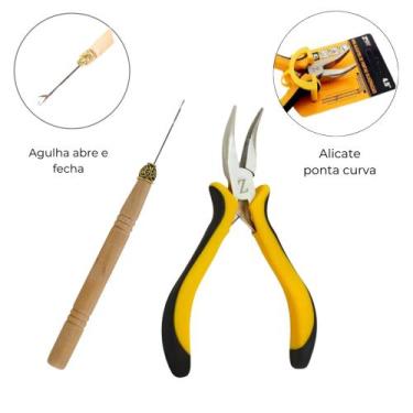 Imagem de Kit Mega Hair Agulha Trava Fecho e Alicate Inox Ponta Curvada - Nacion