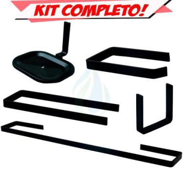 Imagem de Kit Acessórios Para Banheiro Quadrado Metal 5 Peças Completo C/ Sabone