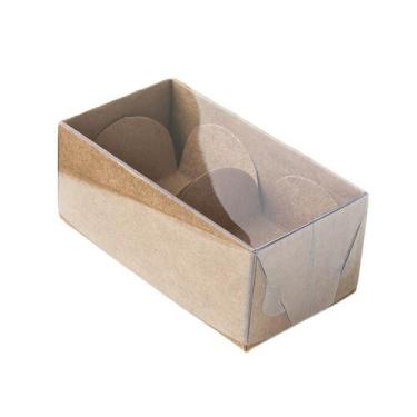 Imagem de Caixa 2 Doces com Tampa Transparente Nº 2 (8,5cm x 4cm x 3,5cm) Kraft 