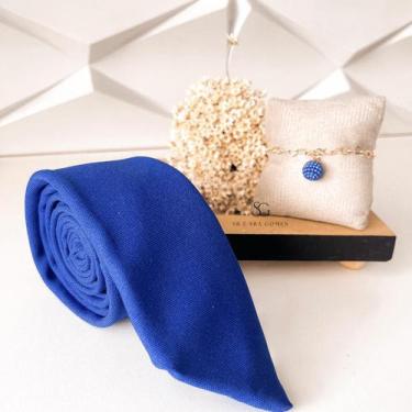 Imagem de Kit gravata mais pulseira para padrinhos de casamento azul royal bic g