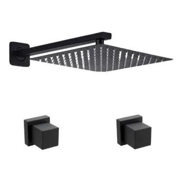Imagem de Kit Ducha Quadrada 30x30cm Inox Preto E 2 Acabamento Preto - Sollux